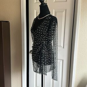 Beach Bunny Black Mesh Mini Dress with Silver Embellishments